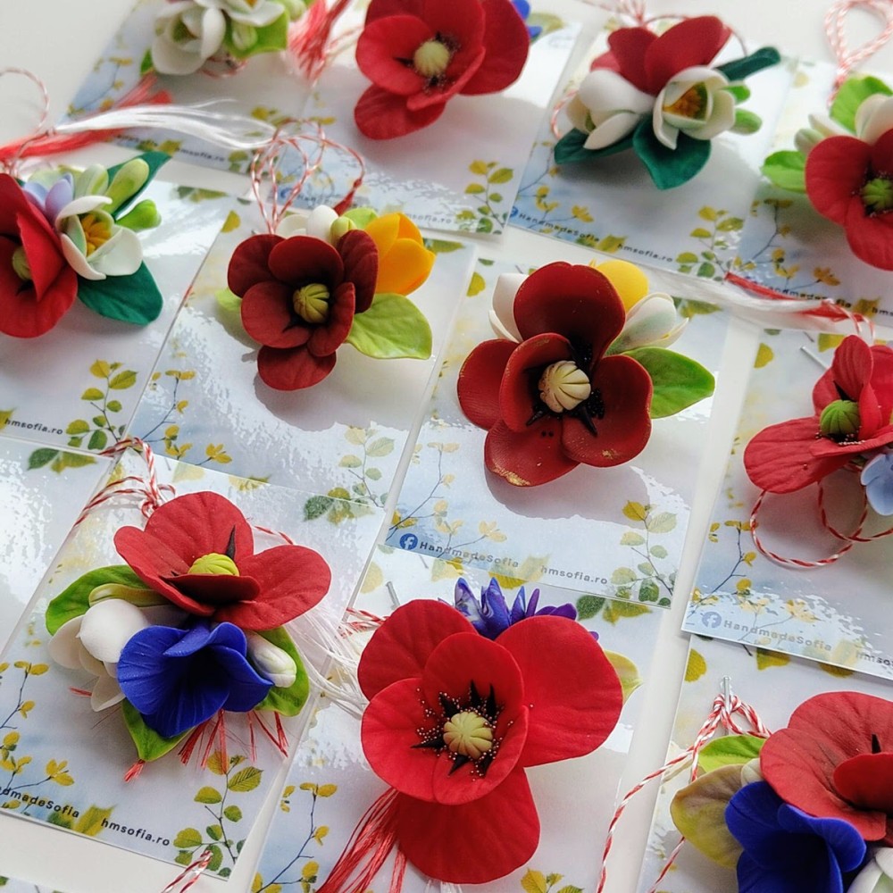 Mărțișor handmade cu flori de mac
