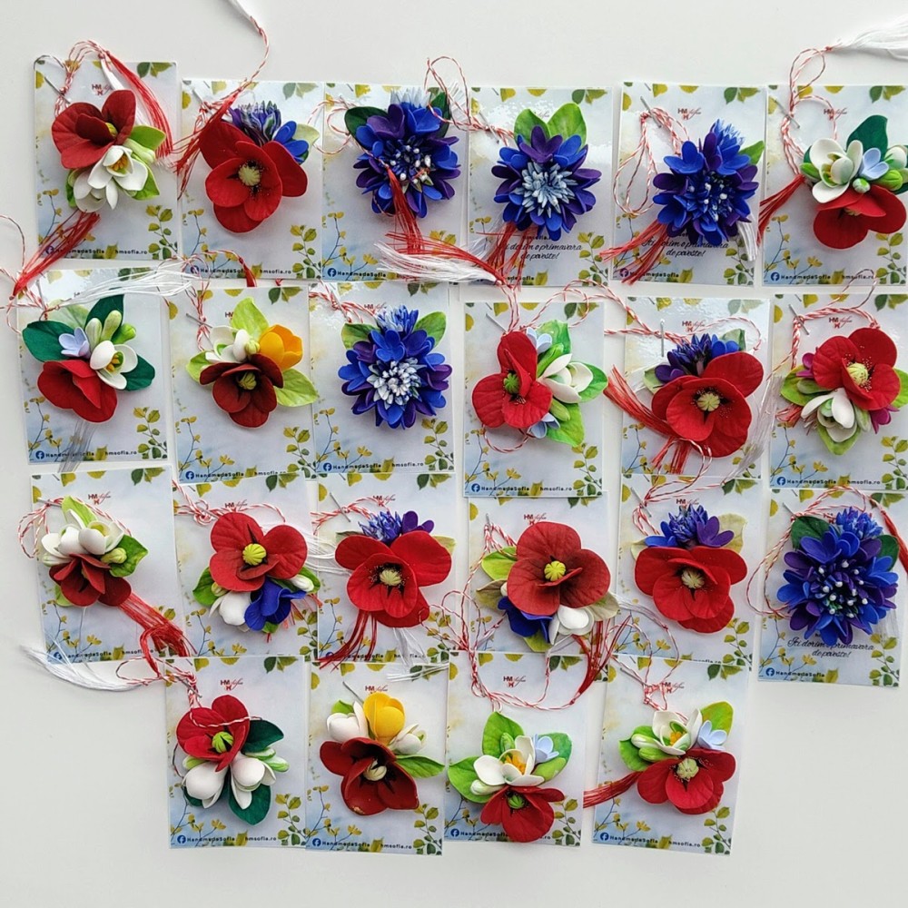 Mărțișor handmade cu flori de mac