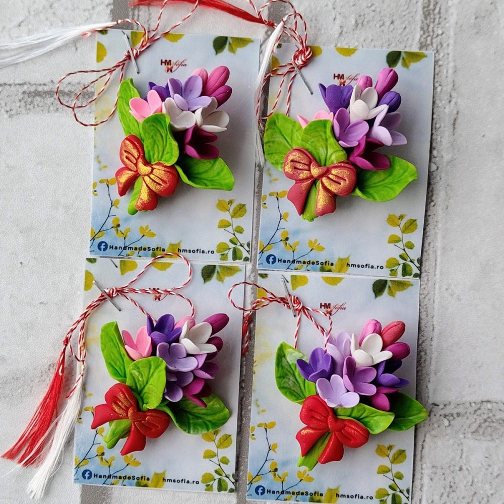 Mărțișor | broșă handmade - buchet de liliac nuanțe de roz și lila