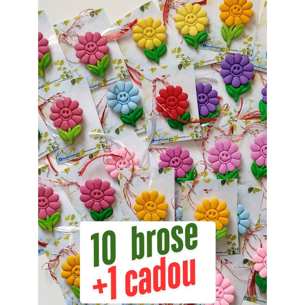 Set 10  martisoare zambitoare + 1 cadou - multicolore