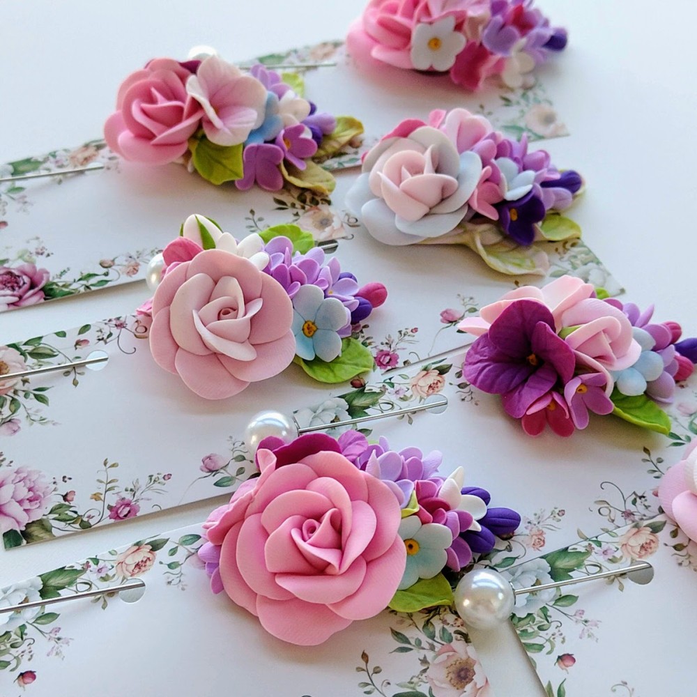 Brosa cu ac si perla - Buchet de flori in degradeuri pastelate - modele unicat