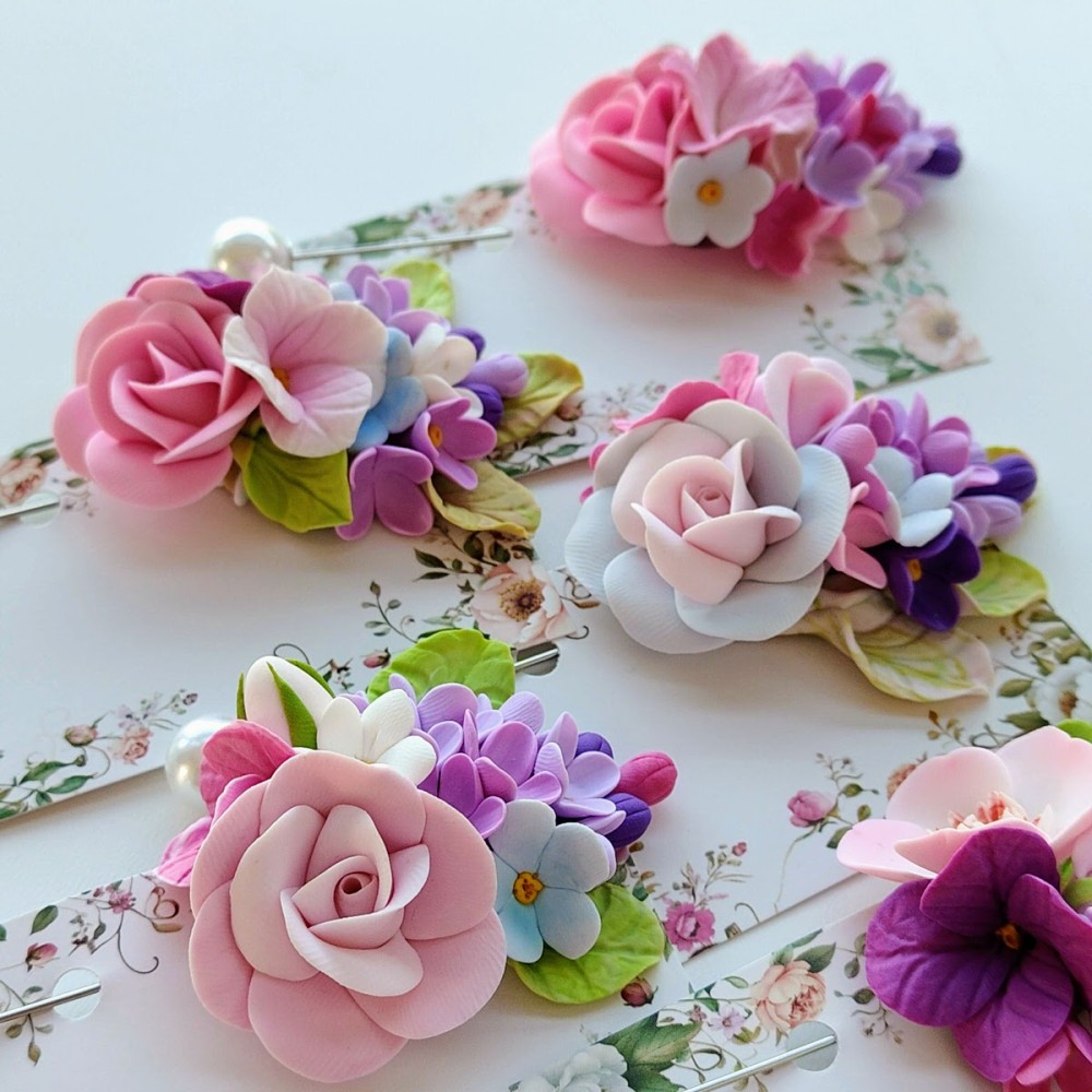 Brosa cu ac si perla - Buchet de flori in degradeuri pastelate - modele unicat