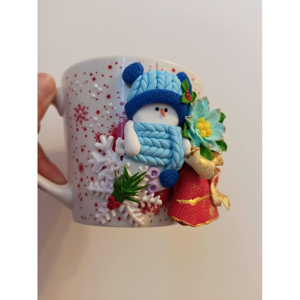 Cană personalizată de Crăciun în formă de om de zăpadă și clopoței