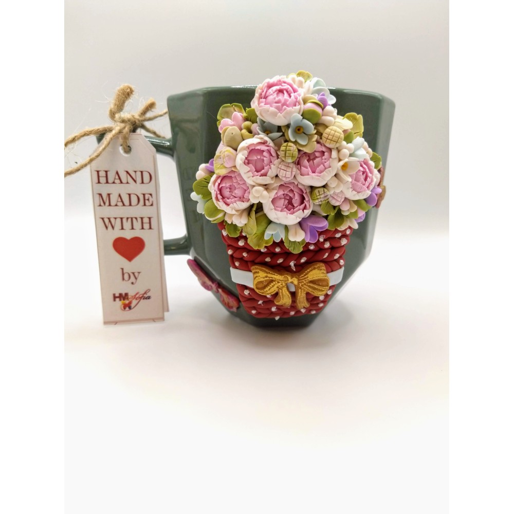 Cană personalizată coș cu bujori și liliac în culori pastelate - INDISPONIBIL