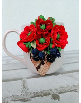 Cană personalizată 3D - Înghețată cu fructe și flori