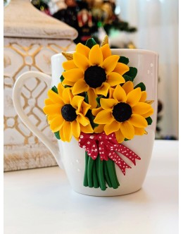 Cană flori 3D - buchet de floarea soarelui