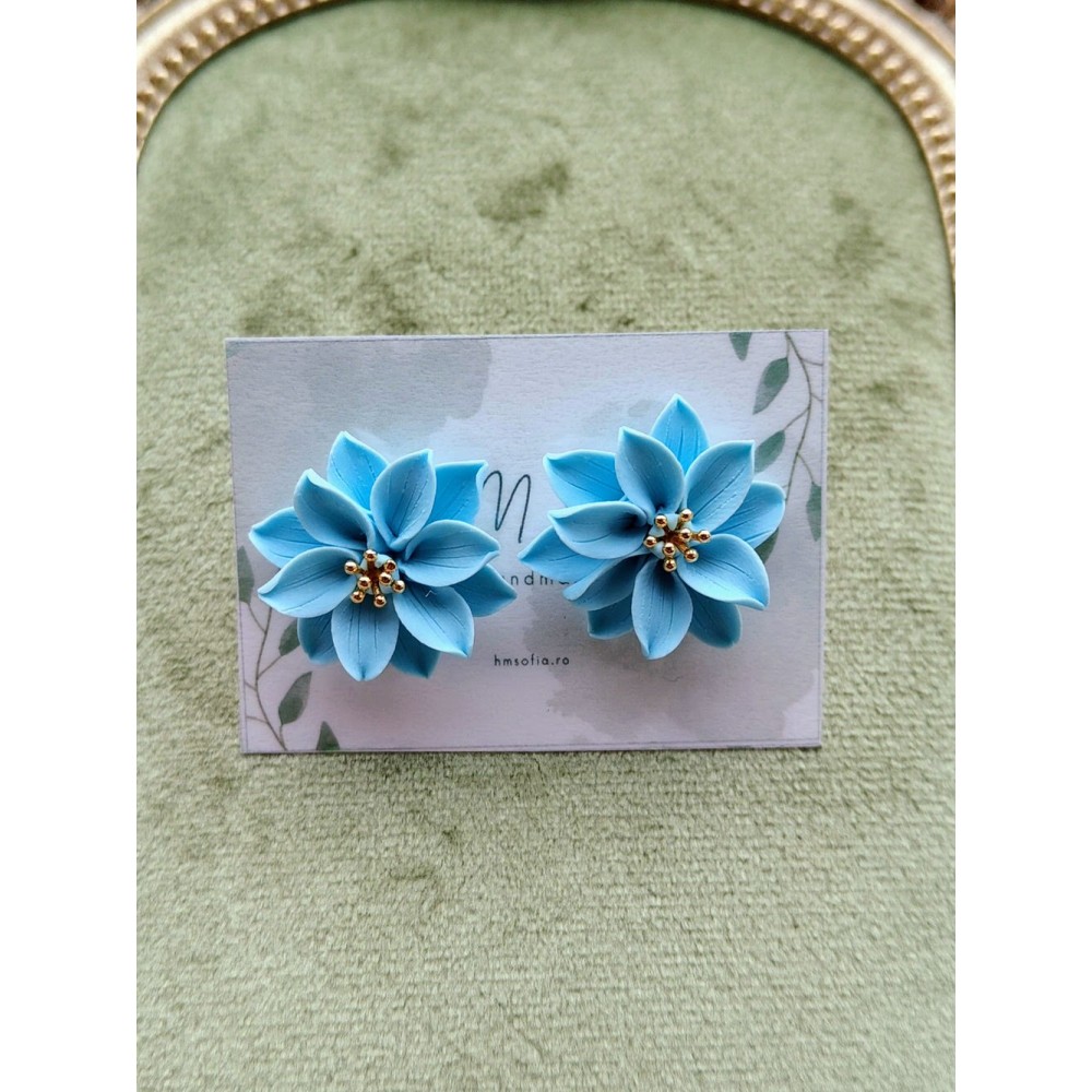Cercei cu șurub - model floarea bleu