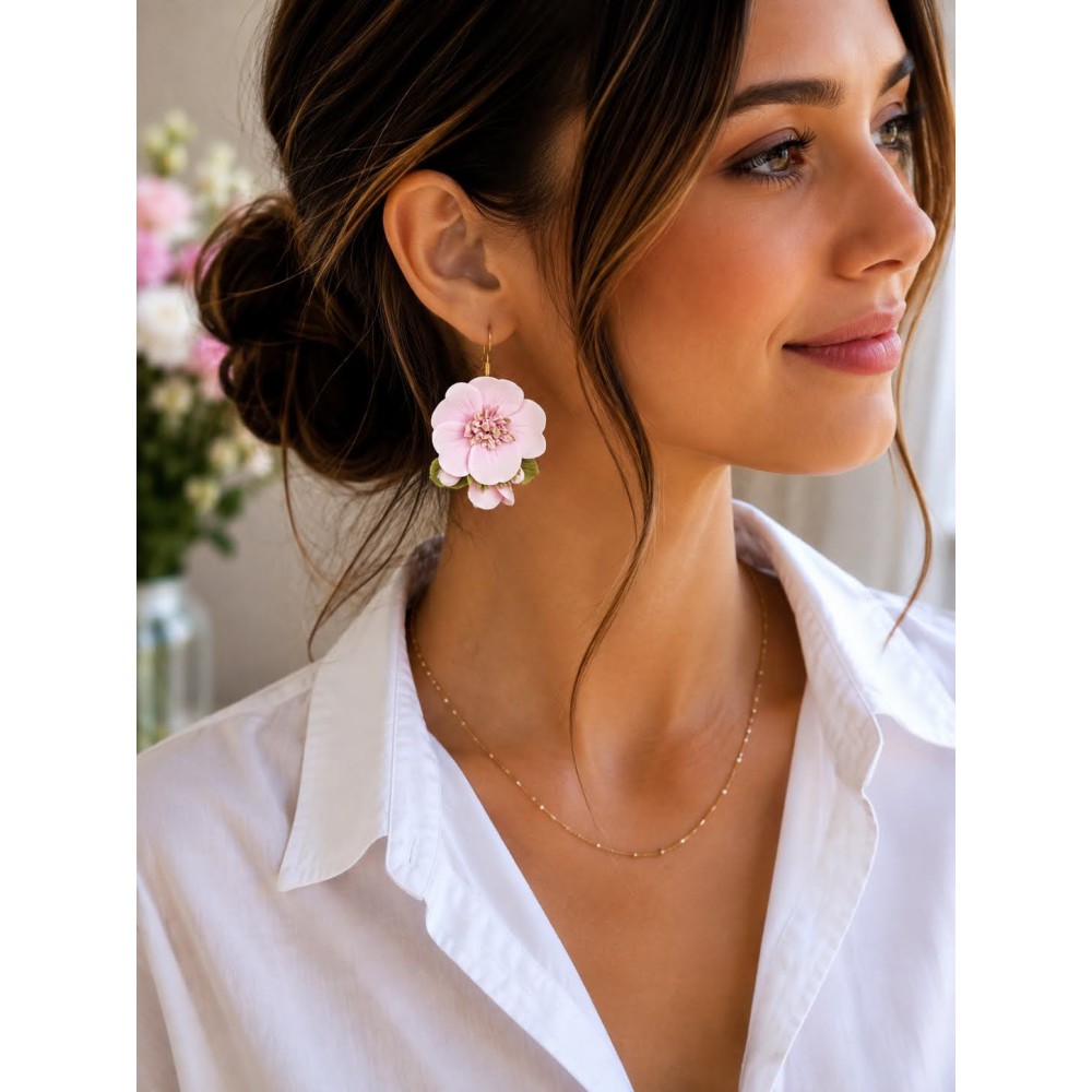 Cercei statement - Floare pastel roz