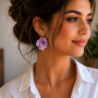 Cercei statement - floare de liliac - nuanțe de roz și mov
