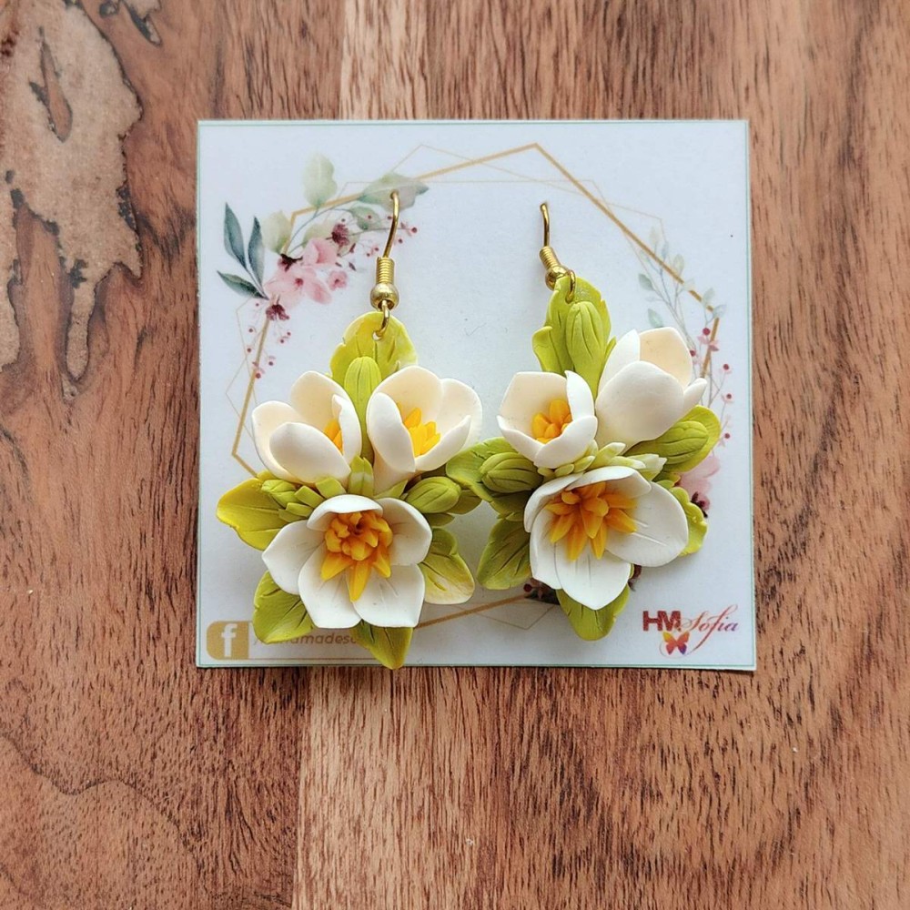 Cercei statement - model floral - lămâiță