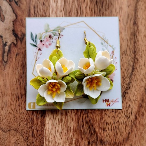 Cercei statement - model floral - lămâiță