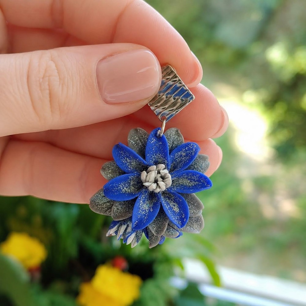 Cercei statement albaștri - model floral
