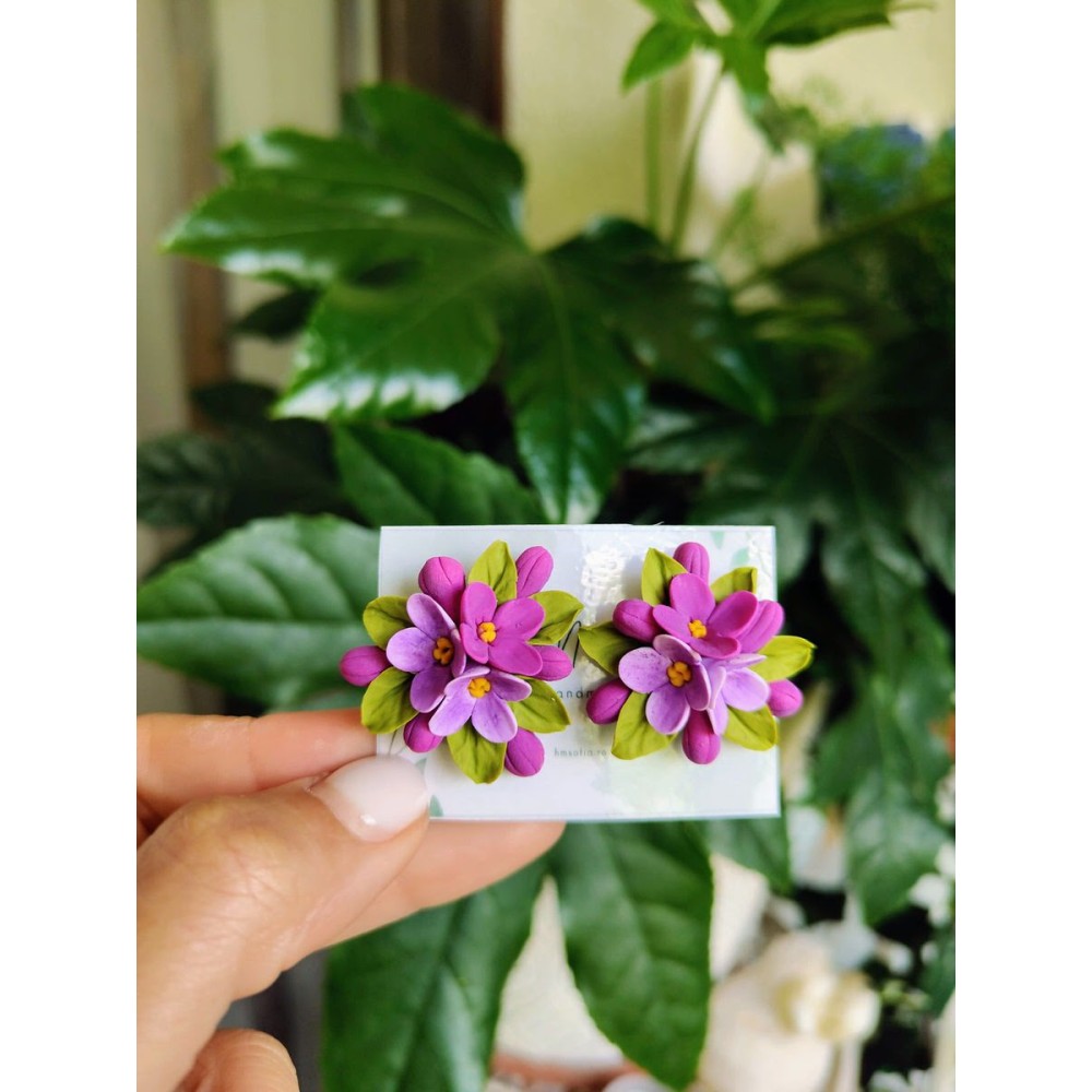 Cercei mari cu șurub - floare de liliac