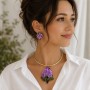 Set handmade bijuterii fimo pandantiv și cercei flori de liliac