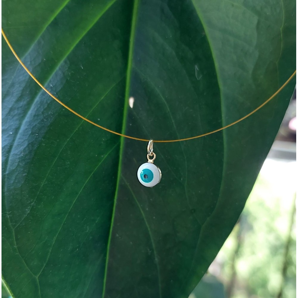 Colier la baza gatului  - Greek Eye din margele de nisip albastre de 2 mm cu accesorii aurii