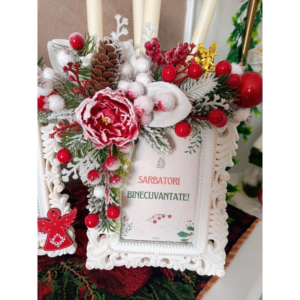 Ramă foto personalizată  cu flori de Crăciun