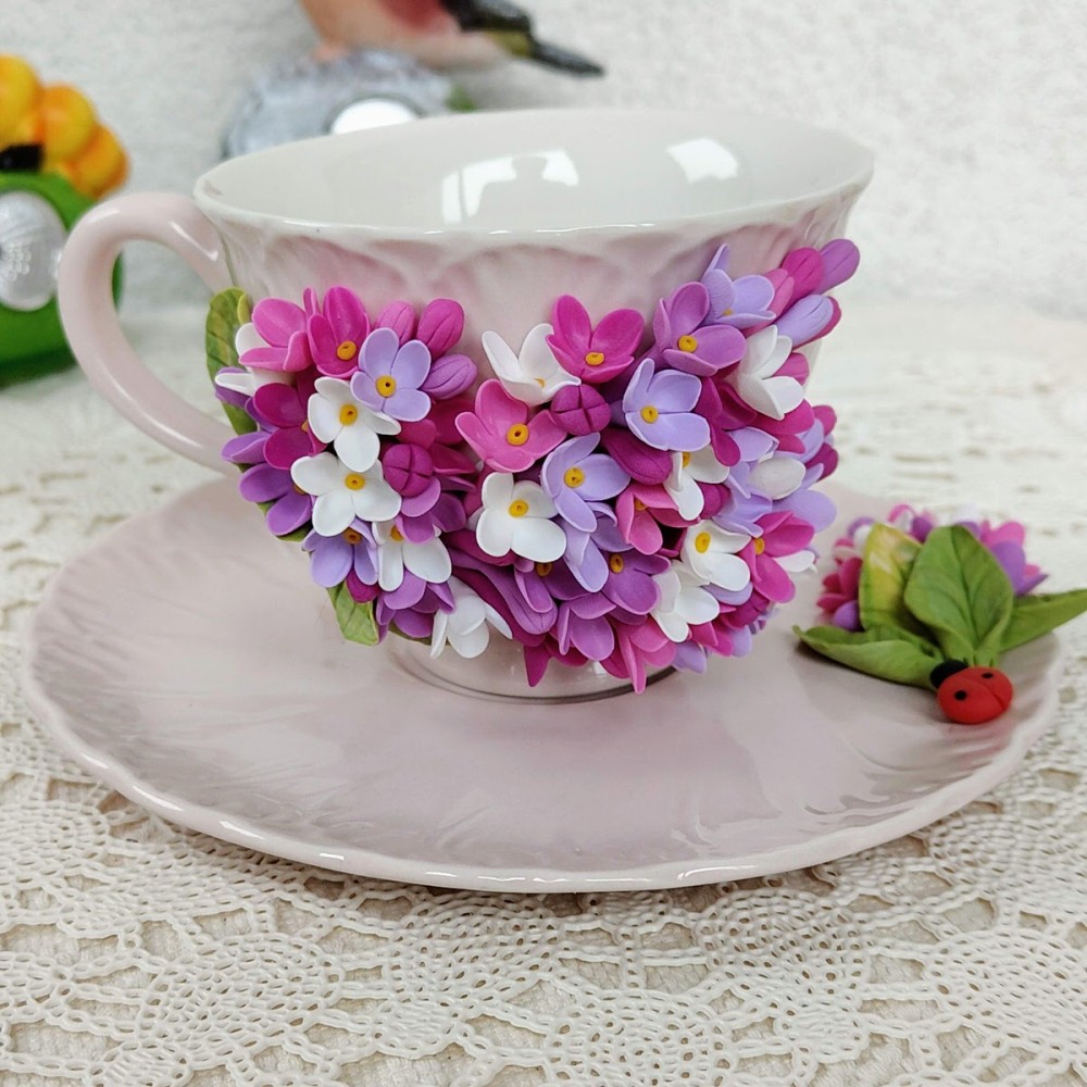 Set cadou educatoare: ceasca cafea si farfurioara Decorate Handmade