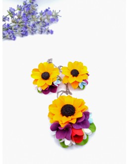Set handmade pandantiv și cercei floarea soarelui