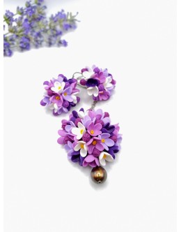 Set handmade pandantiv și cercei flori de liliac