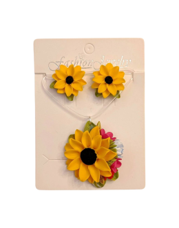 Set handmade pandantiv și cercei floarea soarelui