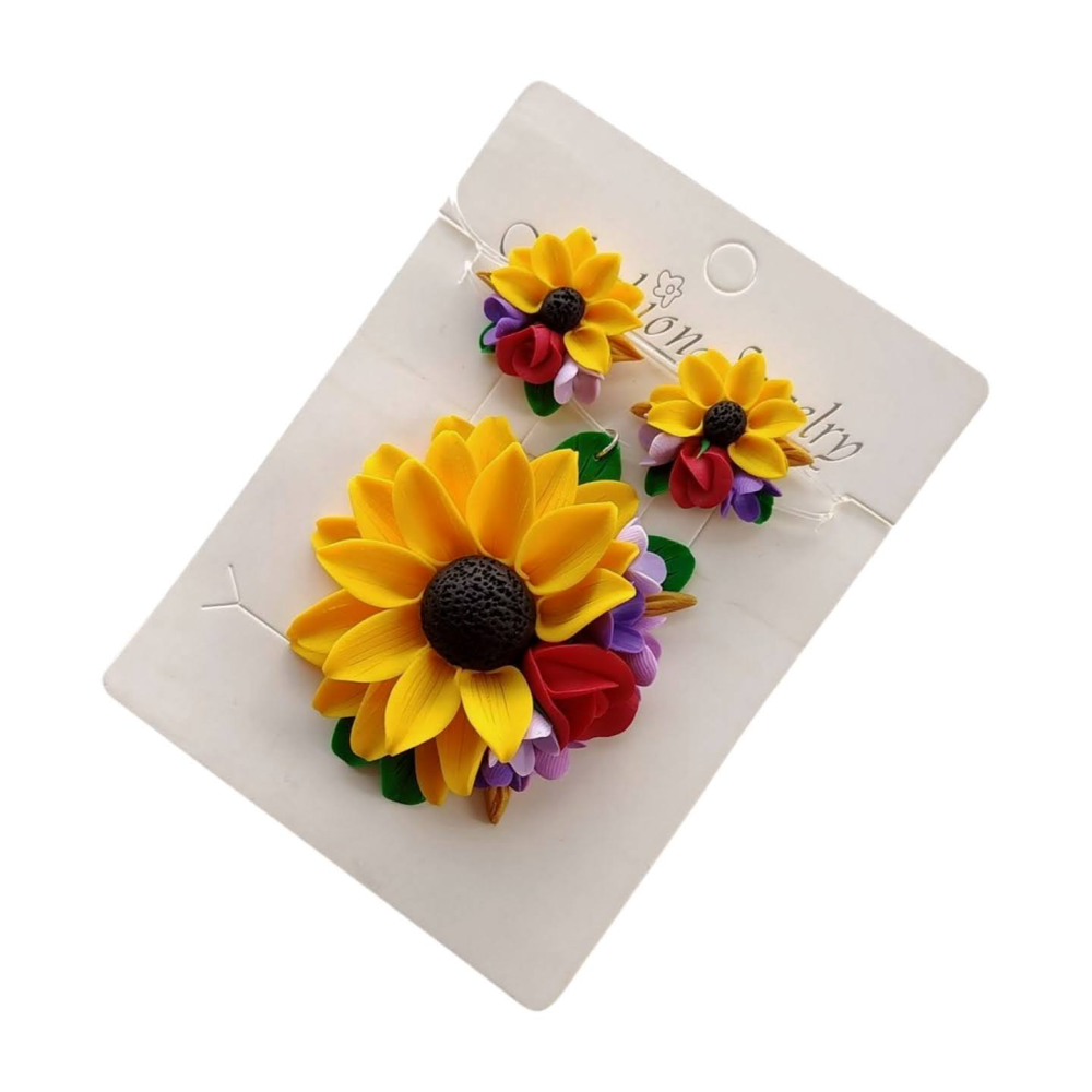Set handmade pandantiv și cercei floarea soarelui