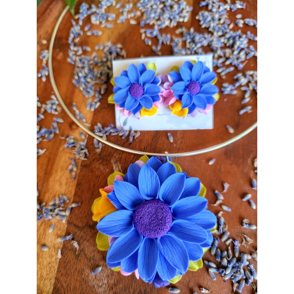 Set handmade pandantiv și cercei accente de albastru