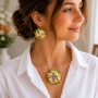 Set handmade pandantiv și cercei cu flori multicolore