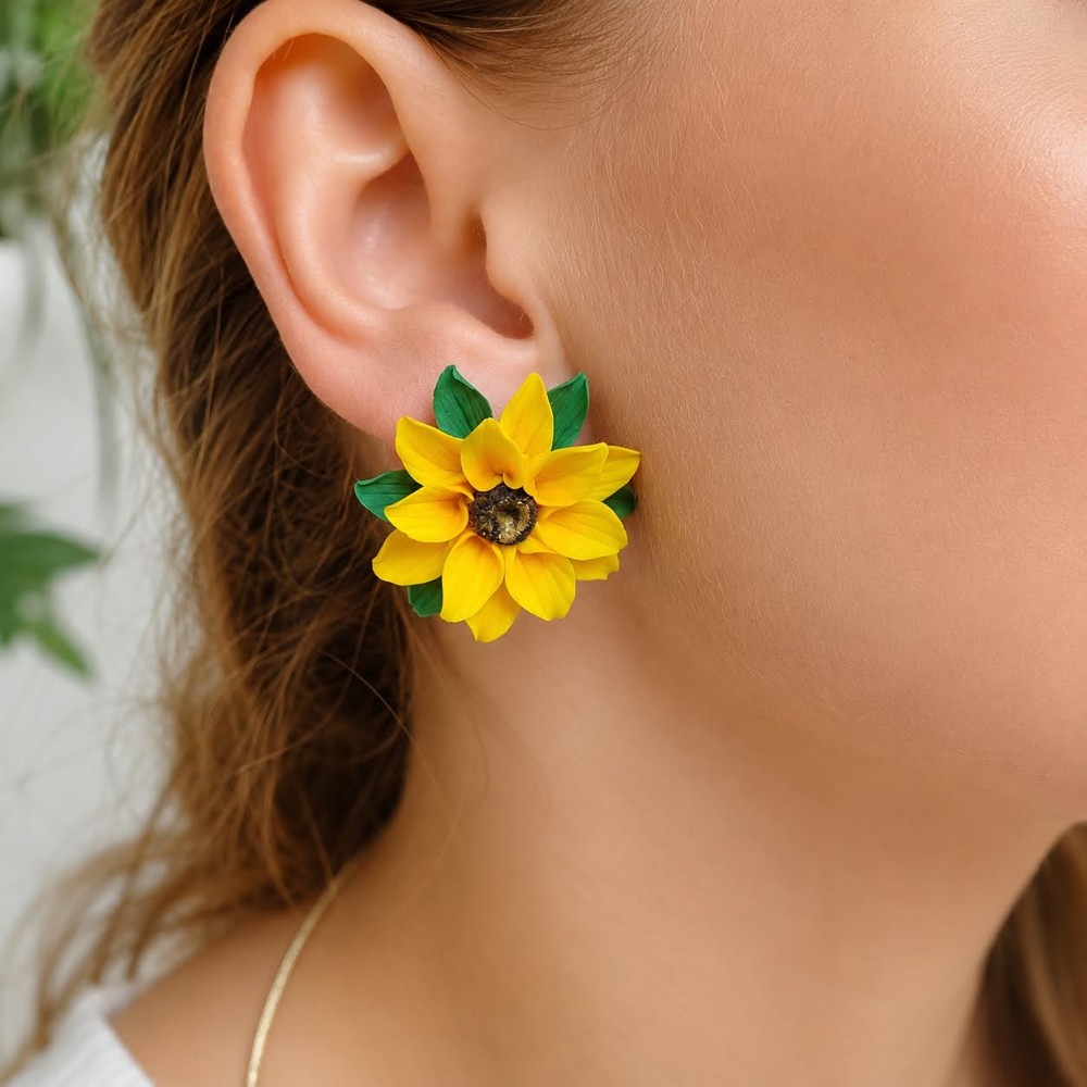 Set Floarea Soarelui Handmade – Cercei și Pandantiv Elegant pentru Femei | HM Sofia