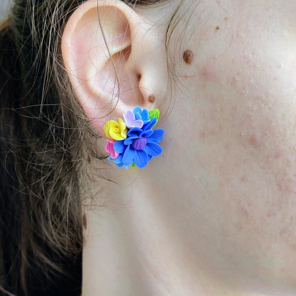 Set handmade pandantiv și cercei accente de albastru