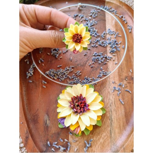 Set handmade pandantiv și cercei flori galben