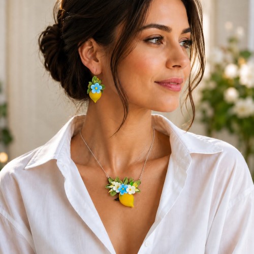 Set Colier si Cercei cu Lamai - handmade, Colecția Limone 2026 Set Colier si Cercei cu Lamai - handmade, Colecția Limone 2026