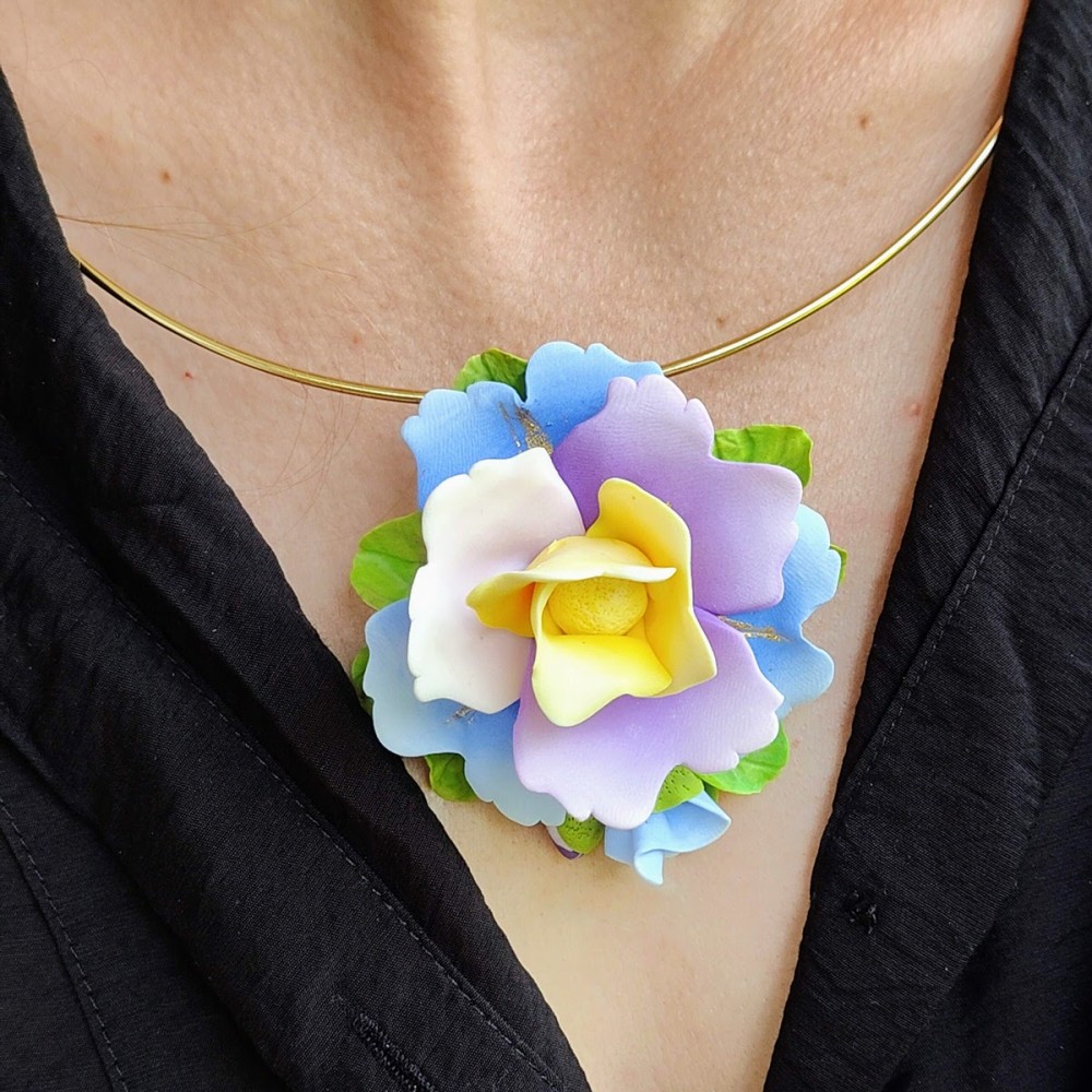 Set handmade pandantiv și cercei - floare de iris