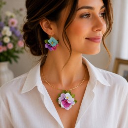 Set handmade pandantiv - flori de hortensii