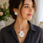 Set handmade pandantiv și cercei - culoare ivoire