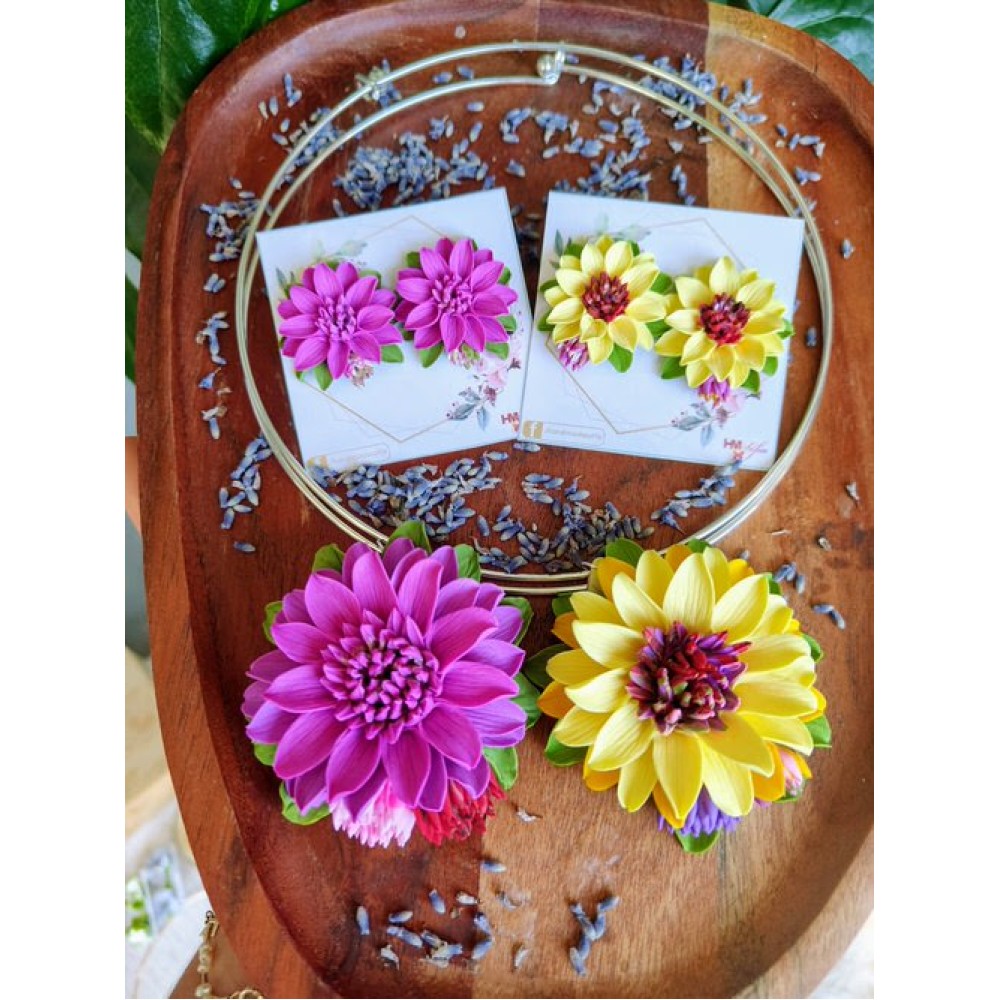 Set handmade pandantiv și cercei flori galben