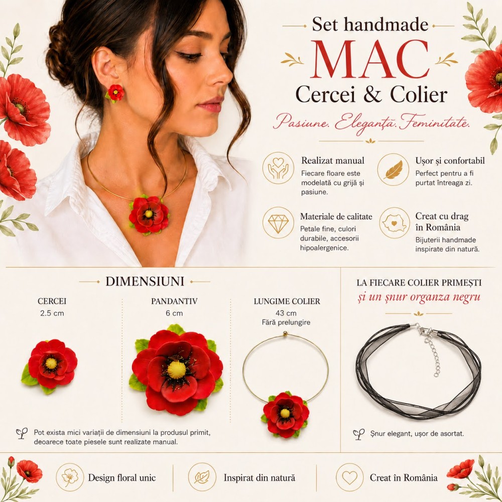 Set Handmade Flori de Mac – Accesorii Elegante Inspirate din Natură