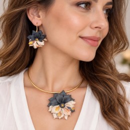 Set Bijuterii Handmade – Black chrysanthemum