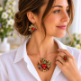 Set handmade pandantiv și cercei flori din fimo (cercei, colier, inel)