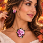 Set handmade pandantiv și cercei flori roz