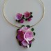 Set handmade pandantiv și cercei flori roz