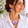 Set handmade pandantiv și cercei - floare de iris