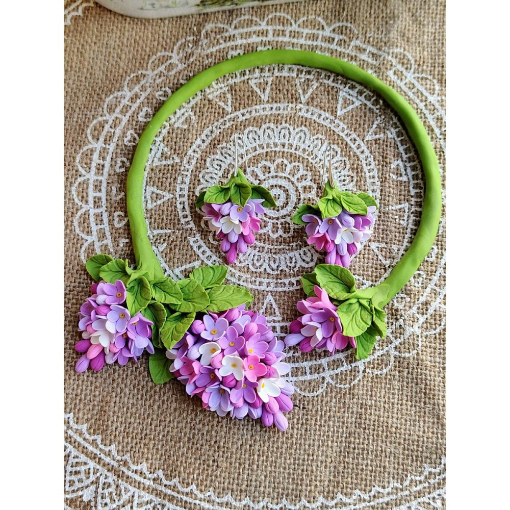 Set Colier si Cercei flori de liliac roz mov