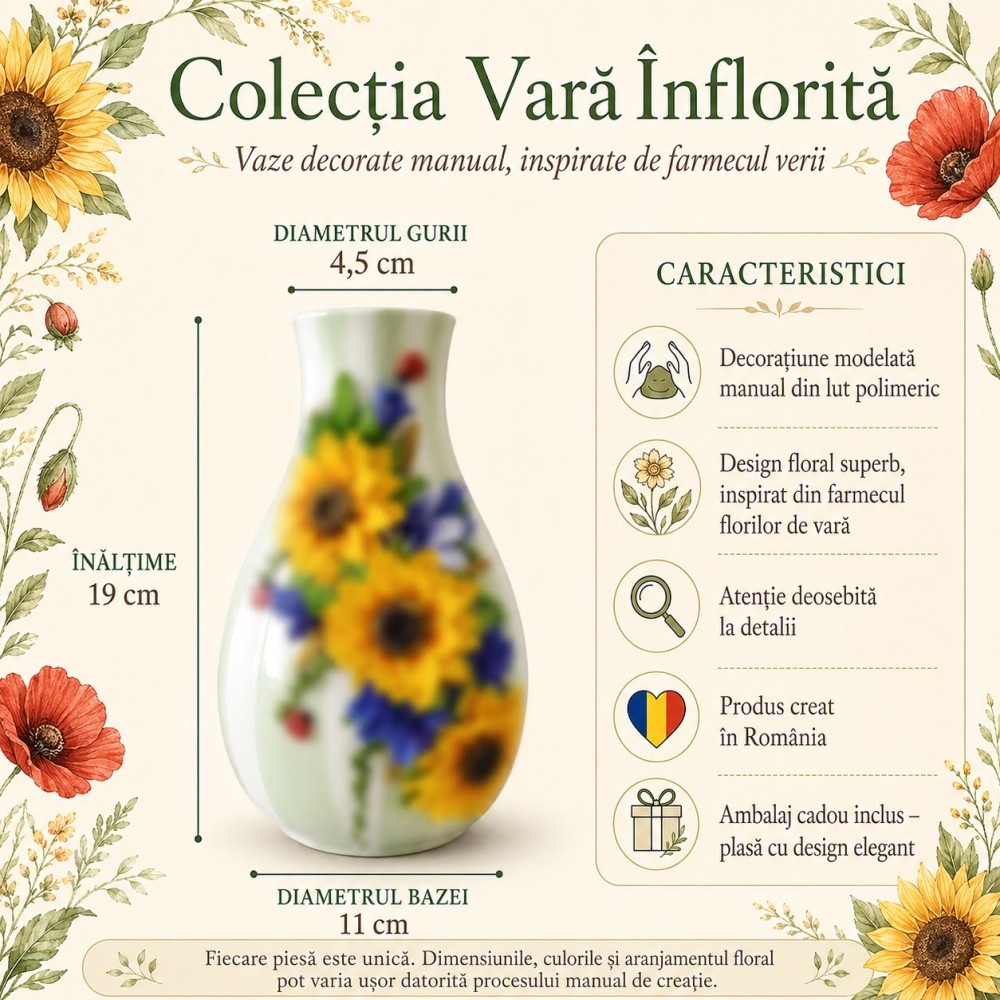 Cadou pentru educatoare: Vaza cu narcise si flori de liliac manual din lut polimeric