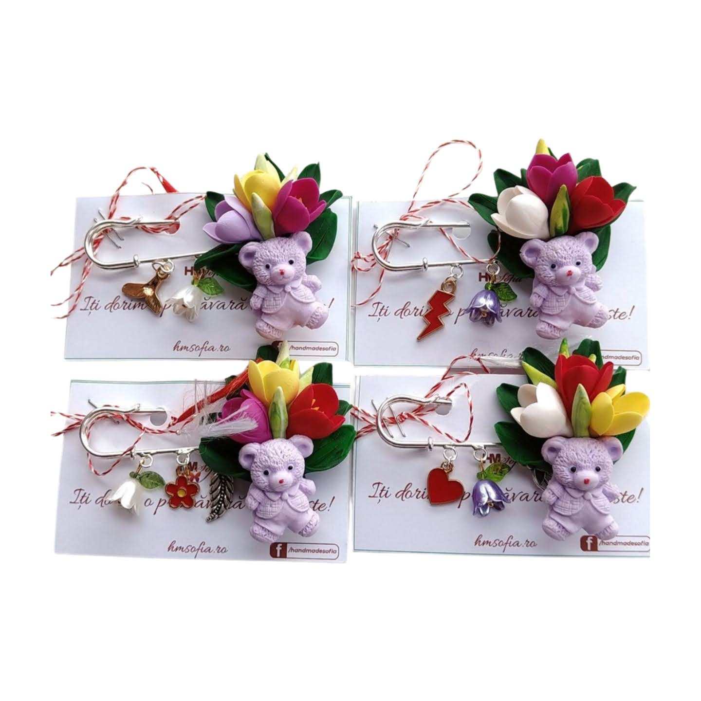 Brosa martisor - primavara cu ursuleti 