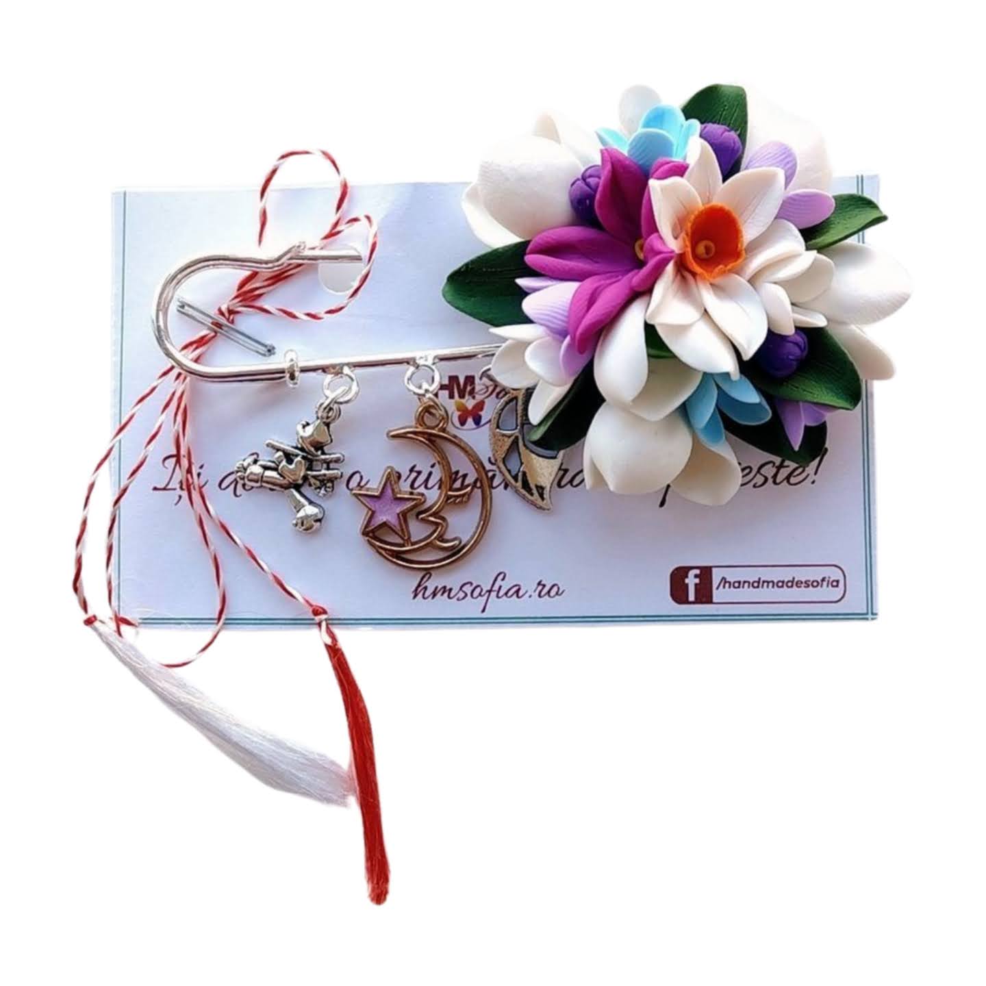 Martisor deosebit - Brosa cu buchet de primavara