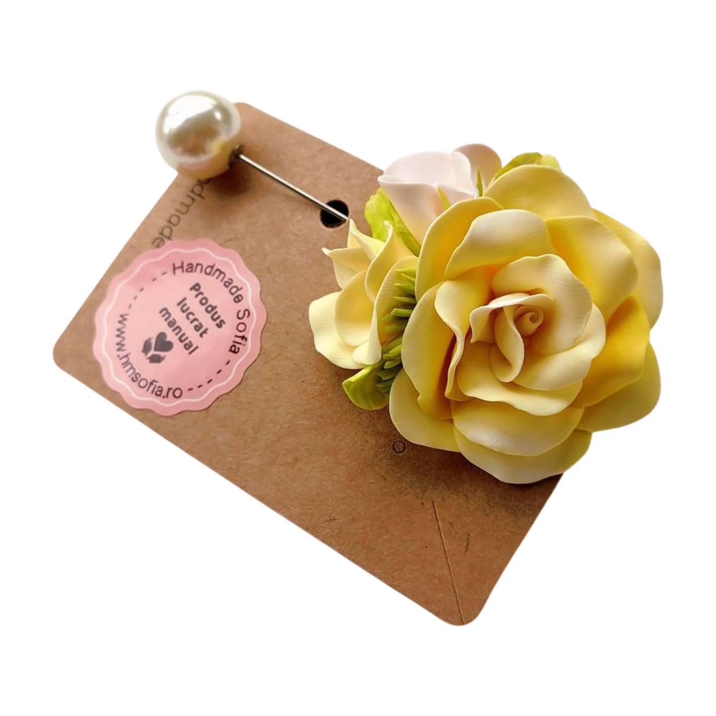 Martisor deosebit cu ac si perla - trandafiri multicolori