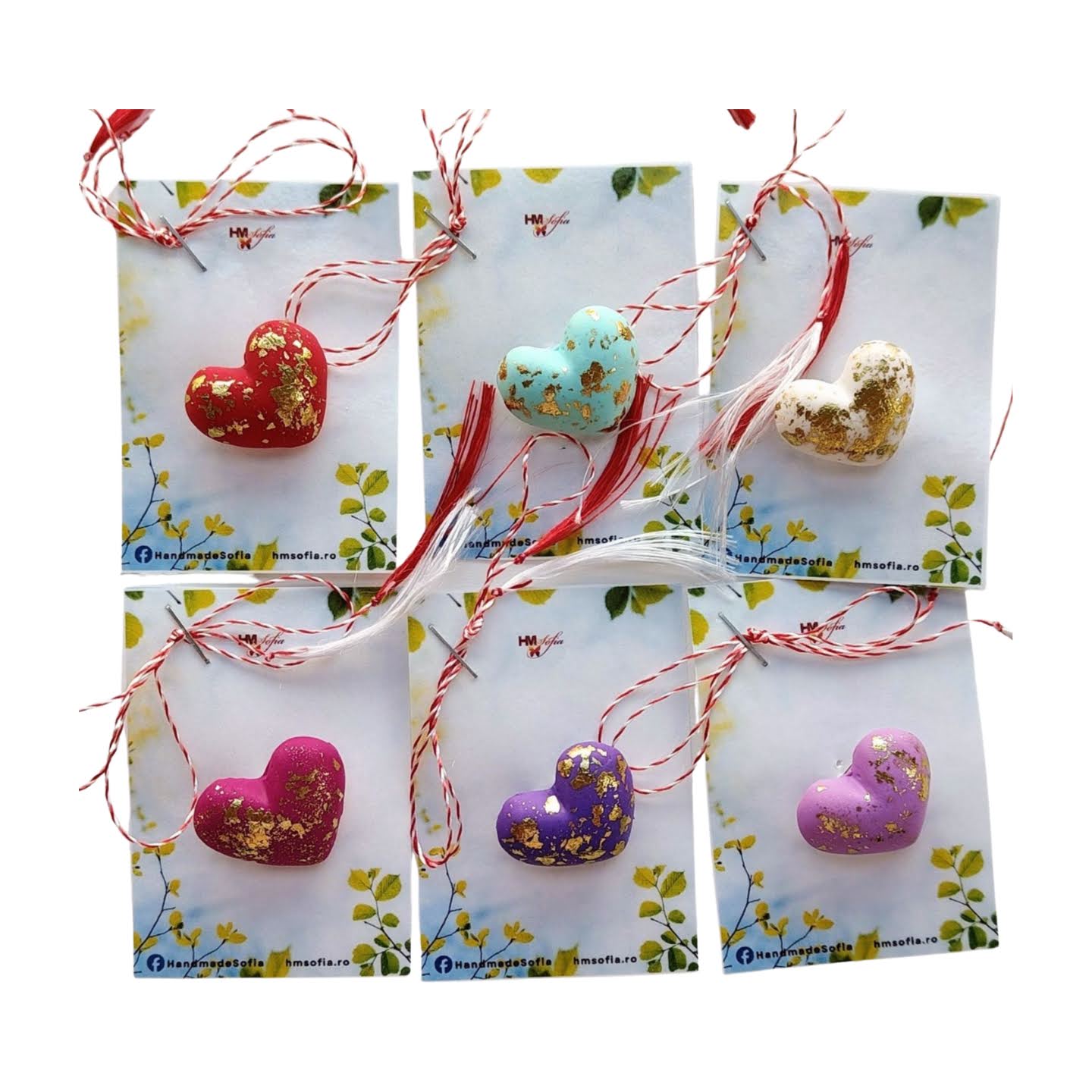 Brosa martisor - inimoara cu accente aurii - culori multiple