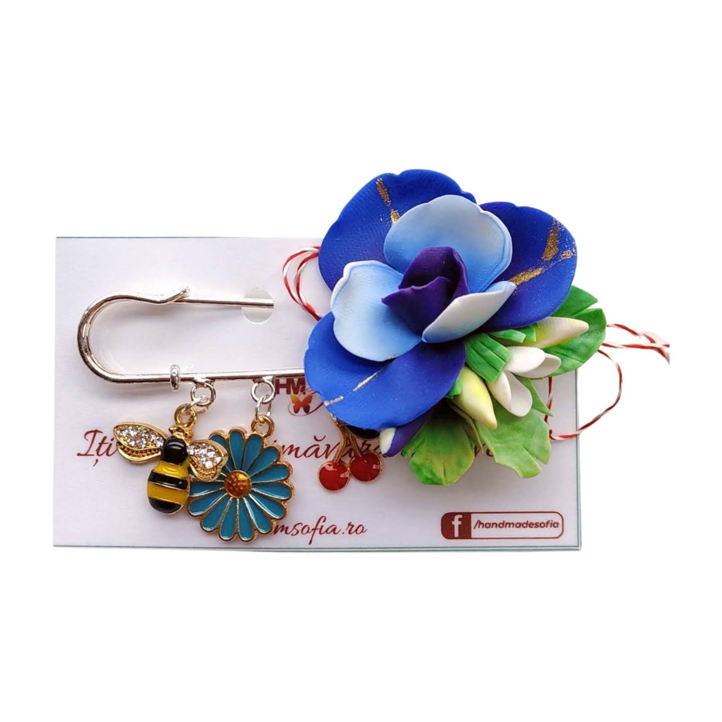 Brosa handmade mare - Iris nuante de albastru