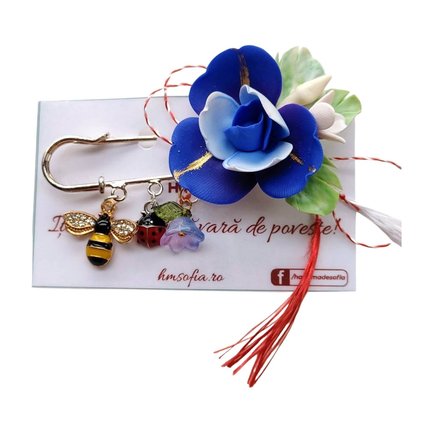 Brosa handmade mare - Iris nuante de albastru