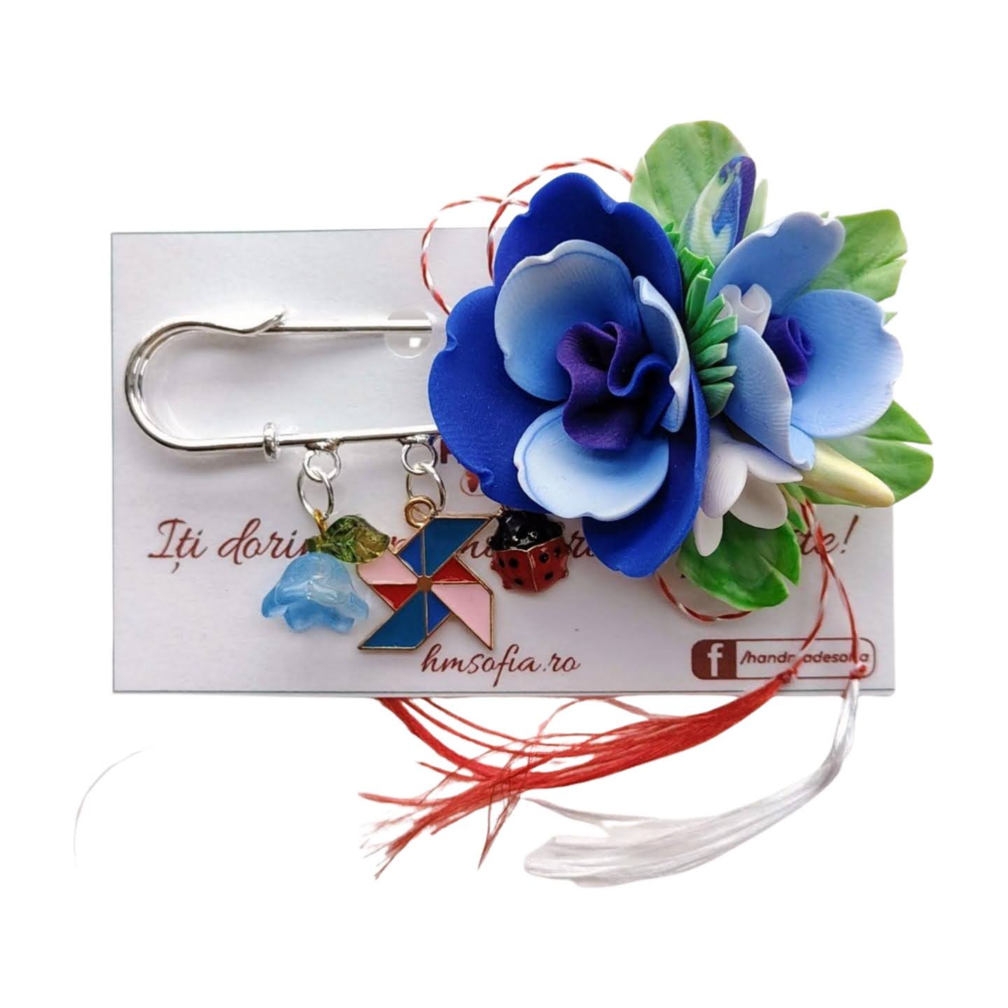 Brosa handmade mare - Iris nuante de albastru